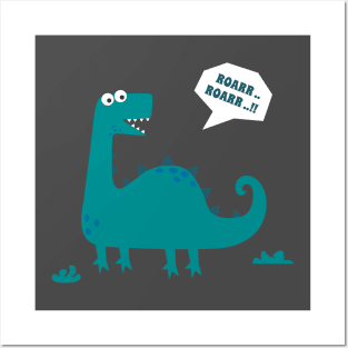 Funny cartoon dinosaur drawing as vector, Posters and Art